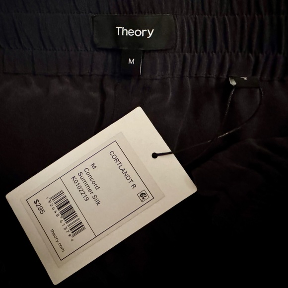 Theory Cordlandt Dark Navy 100% Silk Elastic/Drawstring Pants M - NWT - Picture 3 of 4